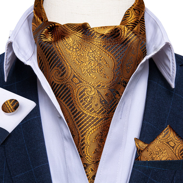 Luxury Men&#39;s Vintage Paisley Floral Formal Cravat Ascot Tie Self British Style