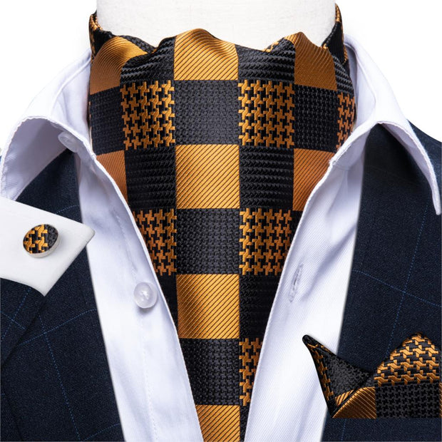 DiBanGu Men Luxury Silk Ascot Tie Cravat Tie Handkerchief Cufflinks 3pcs Set