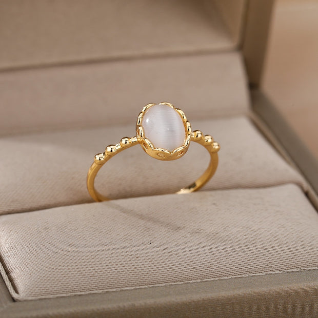 Red Opal Rings For Women Stainless Steel Gold Color Finger Ring