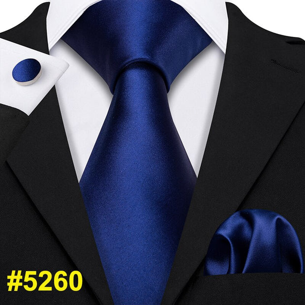 LS-5090 New Mens Ties Handkerchief Set 11 Colors Solid Silk Ties For Men