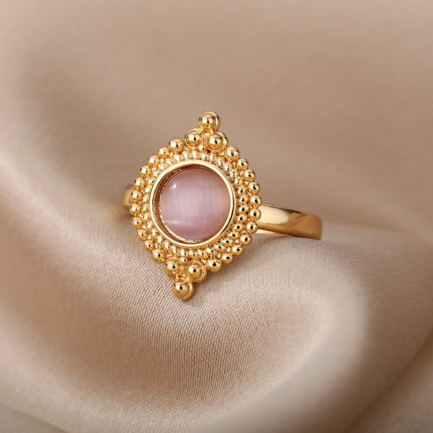 Red Opal Rings For Women Stainless Steel Gold Color Finger Ring