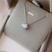 Cute 925 Sterling Silver Geometric Simple Round Choker AAA Zircon Pendant Necklace