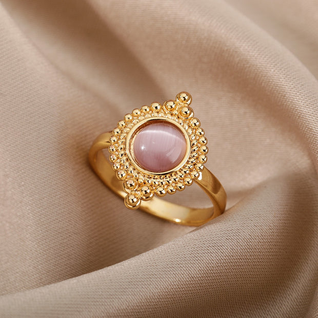 Red Opal Rings For Women Stainless Steel Gold Color Finger Ring