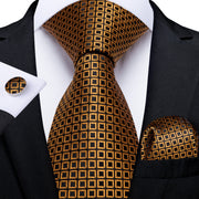 Men Tie Black Gold Paisley Quality Wedding Tie For Men Hanky Cufflink Silk Tie Set