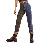Ladies Sexy High Waist Denim Black Blue Two Tone