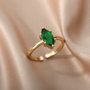 Zircon Green Rings For Women Stainless Steel Adjustable BirthStone Finger