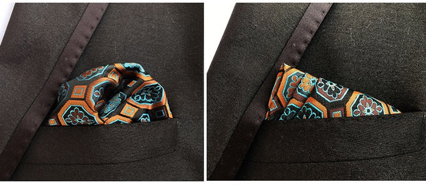 EASY.H Luxury 25*25CM  Vintage Floral Paisley Silk Hanky Pocket Square