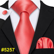 LS-5090 New Mens Ties Handkerchief Set 11 Colors Solid Silk Ties For Men