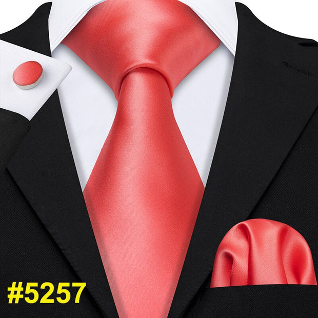 LS-5090 New Mens Ties Handkerchief Set 11 Colors Solid Silk Ties For Men