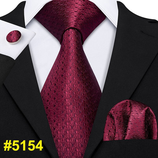 LS-704 Men`s Tie 100% Silk Red Plaid Jacquard Woven Wedding Tie
