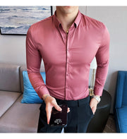 Plus Size 5XL-M British Style Solid Long Sleeve Shirt Men Clothing