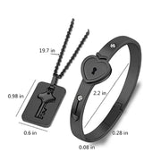Black Heart Bracelet Choker Set Jewelry Stainless Steel Key Pendant Necklace