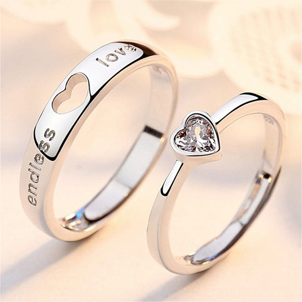 Punk Fashion Love Heart Matching Couple Rings Set 2Pcs for women and men