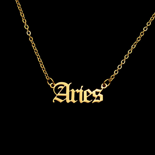 12pcs/set Wholesale 100% Stainless Steel Old English Zodiac Letter Necklace