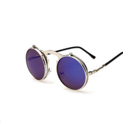 Retro Flip Round Sunglasses Men Women Metal Steampunk Style Sun Glasses