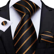 Men Tie Black Gold Paisley Quality Wedding Tie For Men Hanky Cufflink Silk Tie Set