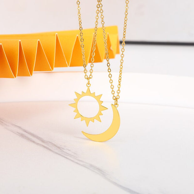 Charming Moon Sun Necklaces Set Stainless Steel Hollow Geometric Choker Necklaces