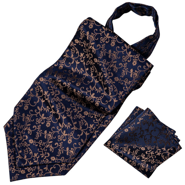 Fashion Black Silk Cravat Ascot Tie For Men Pocket Square