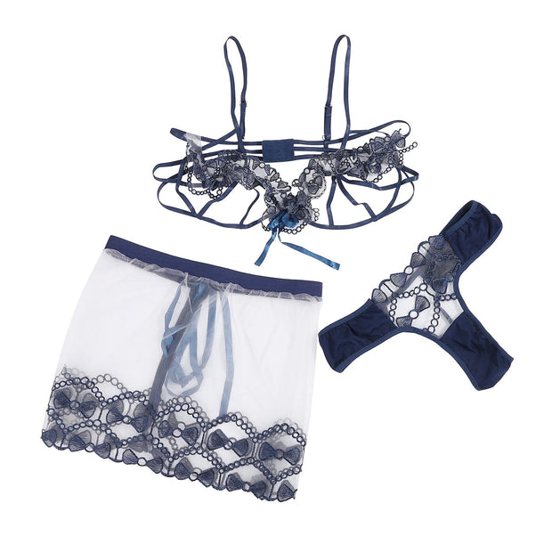 Lingerie Set Embroidered Bowknot Transparent