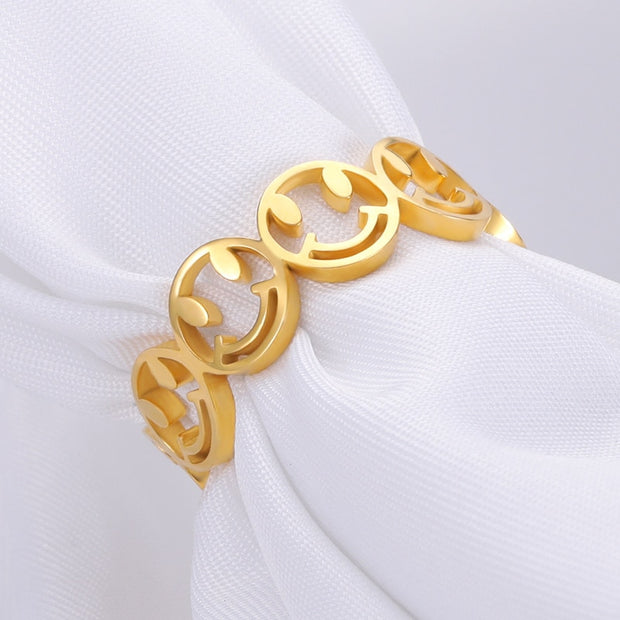 Couple Smiley Face Rings For Women Stainless Steel Happy Face Ring Gold Color