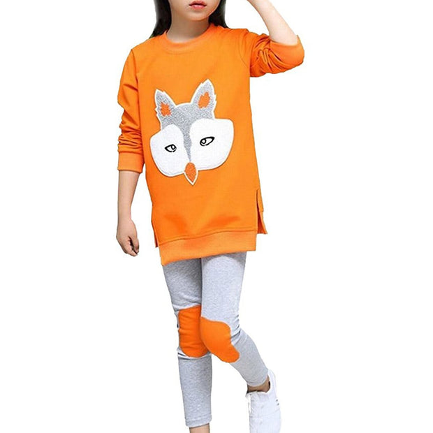 Kids Girls Cartoon Clothing Sets Long Sleeve Sweatshirt +Pants 3-14 Years