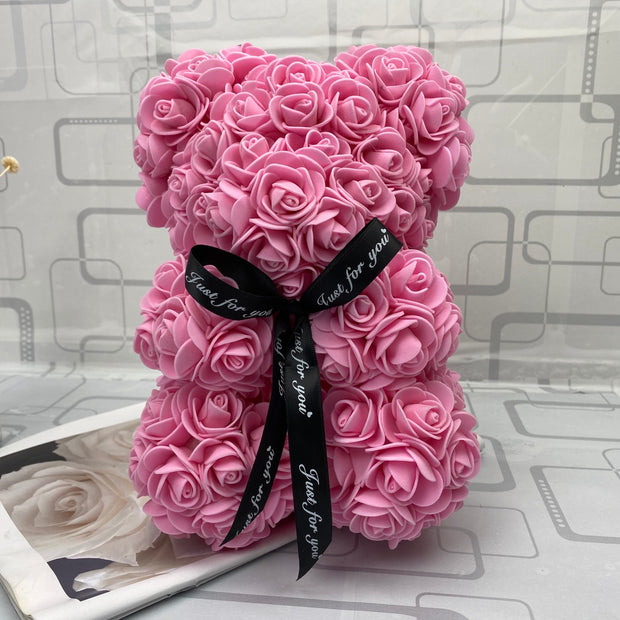 HOT Valentines Day Gift 25cm Red Rose Teddy Bear Rose Flower Artificial Decoration