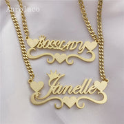 AurolaCo Custom Name Necklace With Heart Personalized Stainless Steel Gold