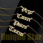 12pcs/set Wholesale 100% Stainless Steel Old English Zodiac Letter Necklace