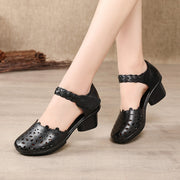 Genuine Leather Shoes Woman Retro Hollow Out Sandals
