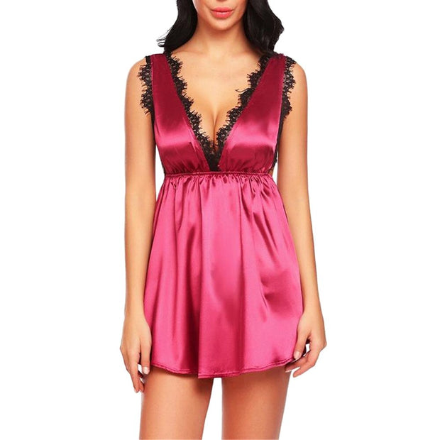 Women Satin Dress Underwear Plus Size Lace Lingerie