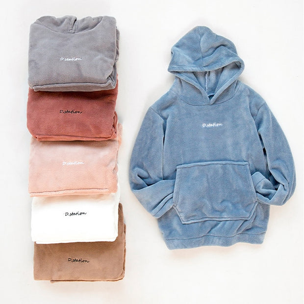 Winter Flannel Pajama Set Women Fleece Hoodie+Pants