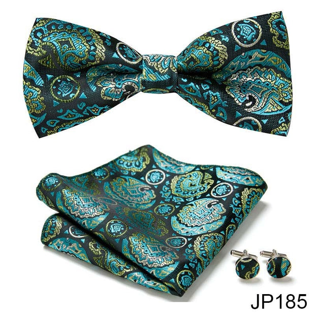 New Paisley  Bow Tie for men Wedding Bowtie Handkerchief Cufflink Set