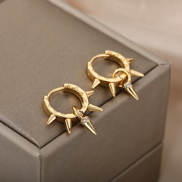 Hip-Hop Punk Hoop Earrings for Women Girls Luxury Stainless Steel Gold Color Hoops