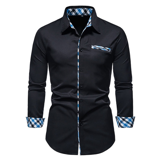 PARKLEES 2022 Autumn Plaid Patchwork Formal Shirts for Men