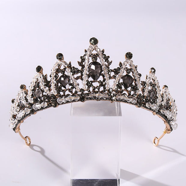 Vintage Baroque Black Color Queen Tiaras Crown Diadem Crystal