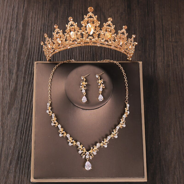 Baroque Costume Bridal Jewelry Sets Rhinestone Crystal Tiara Crown Earrings