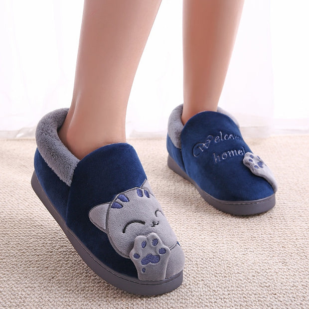 Cartoon Cat Slippers Non-slip House Shoes Couple Lovers Indoor Bedroom Footwear