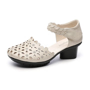 Genuine Leather Shoes Woman Retro Hollow Out Sandals