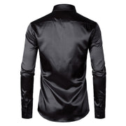 Black Satin Luxury Dress Shirts Silk Smooth Men
