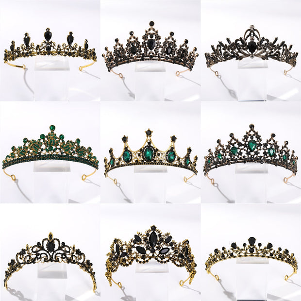 Vintage Baroque Black Color Queen Tiaras Crown Diadem Crystal