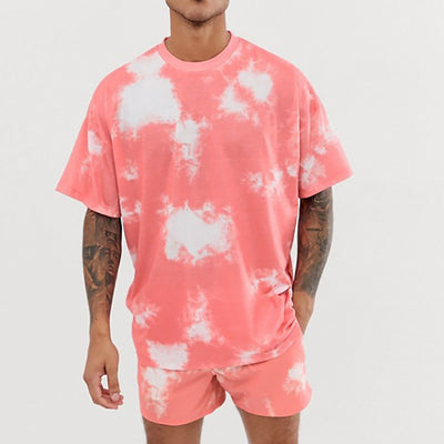 Mens T-shirt Short Sets Short Sleeve Tie-Dye Print Leisure Male Tshirts 2 Piece Outfit