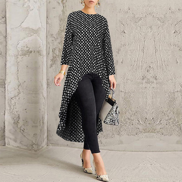 Oversize 5XL Fashion Dot irregular Long Blouse Autumn