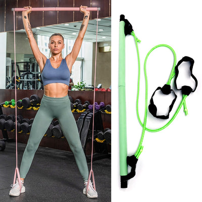 Fitness Workout Pilates Stick Gym Yoga Squat Training Bar with Resistance Band
