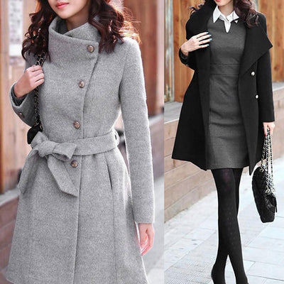 Womens Winter Lapel Wool Coat Trench Jacket Winter Coat Long Sleeve Overcoat
