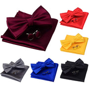 Men Bowtie Cufflinks Cravat Set Solid Butterfly Ties