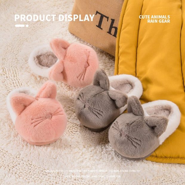 Winter Kids Plush Fluffy Slippers Fuzzy Comfy  Anti-Slip Indoor House Bedroom Shoes
