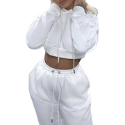 Winter Sweater Two Piece Set Crop Jacket And Tracksuit Joggers 2 Piece Set