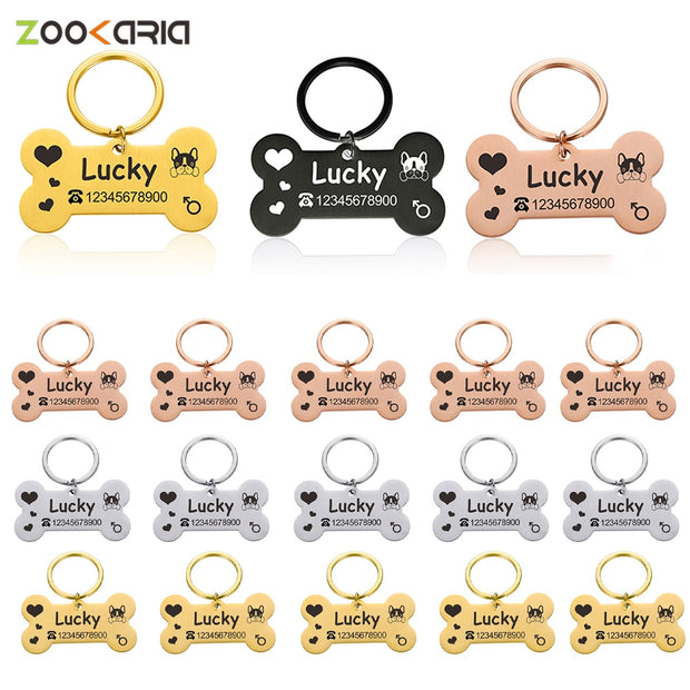 Engraved Pet Id Tags Custom Metal Bone Collar for Cat Silent Tag Personalized Collar
