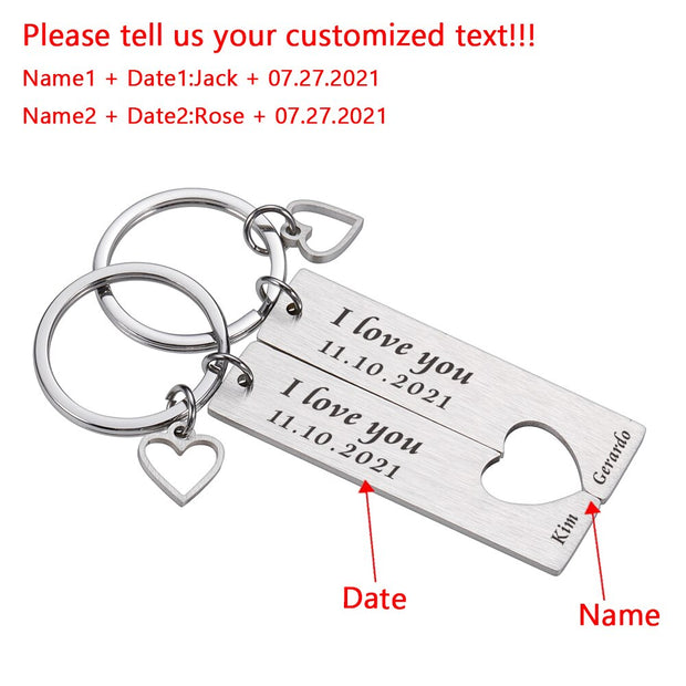 Personalized Stainless Steel Date Name Couple Custom Keychain