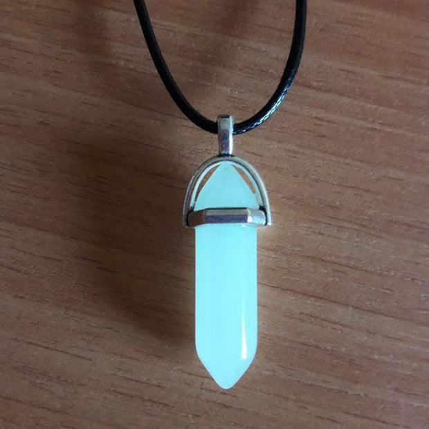 1PC Luminous Stone Fluorescent Hexagonal Column Necklace Natural Crystal